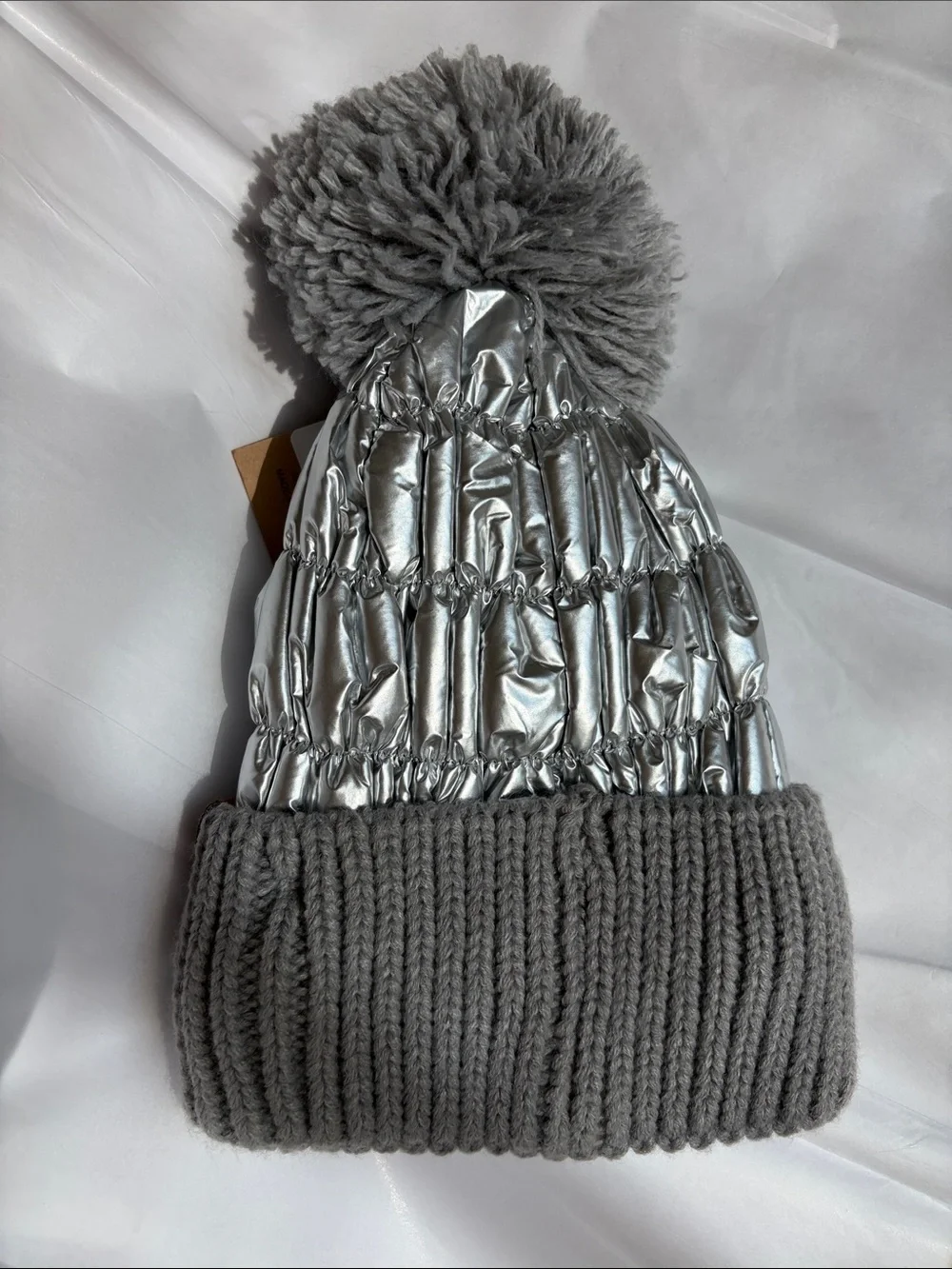 NWT C.C Super Warm Fleece Lined Quilted Silver Metalic Extra Warm Cuffed Beanie